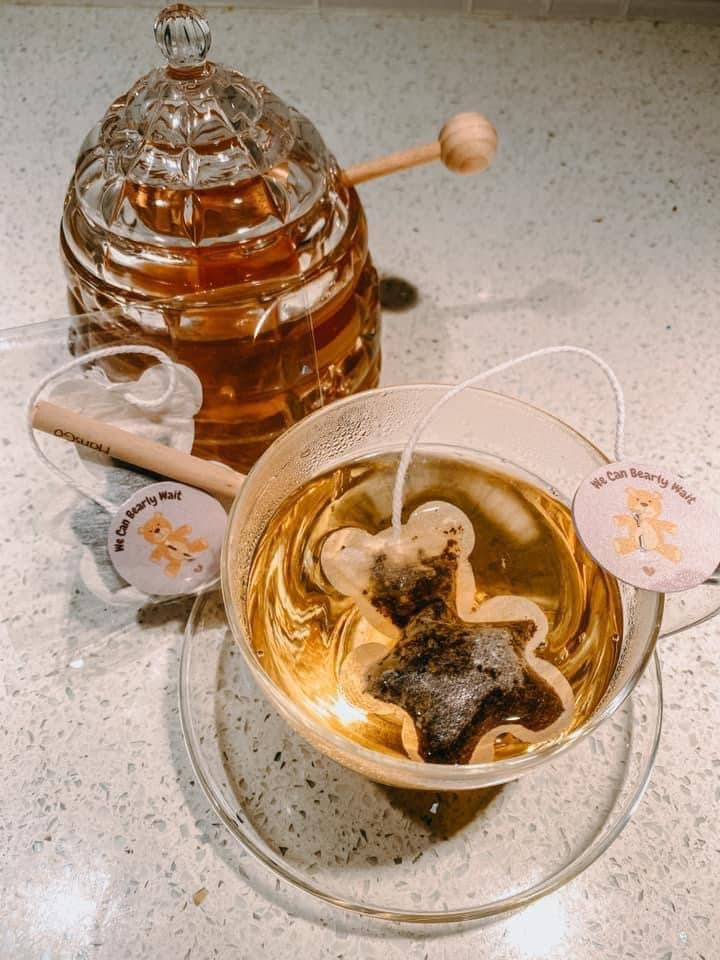 Baby Shower Teddy Bear Tea Bag w/HoneyComb Stick