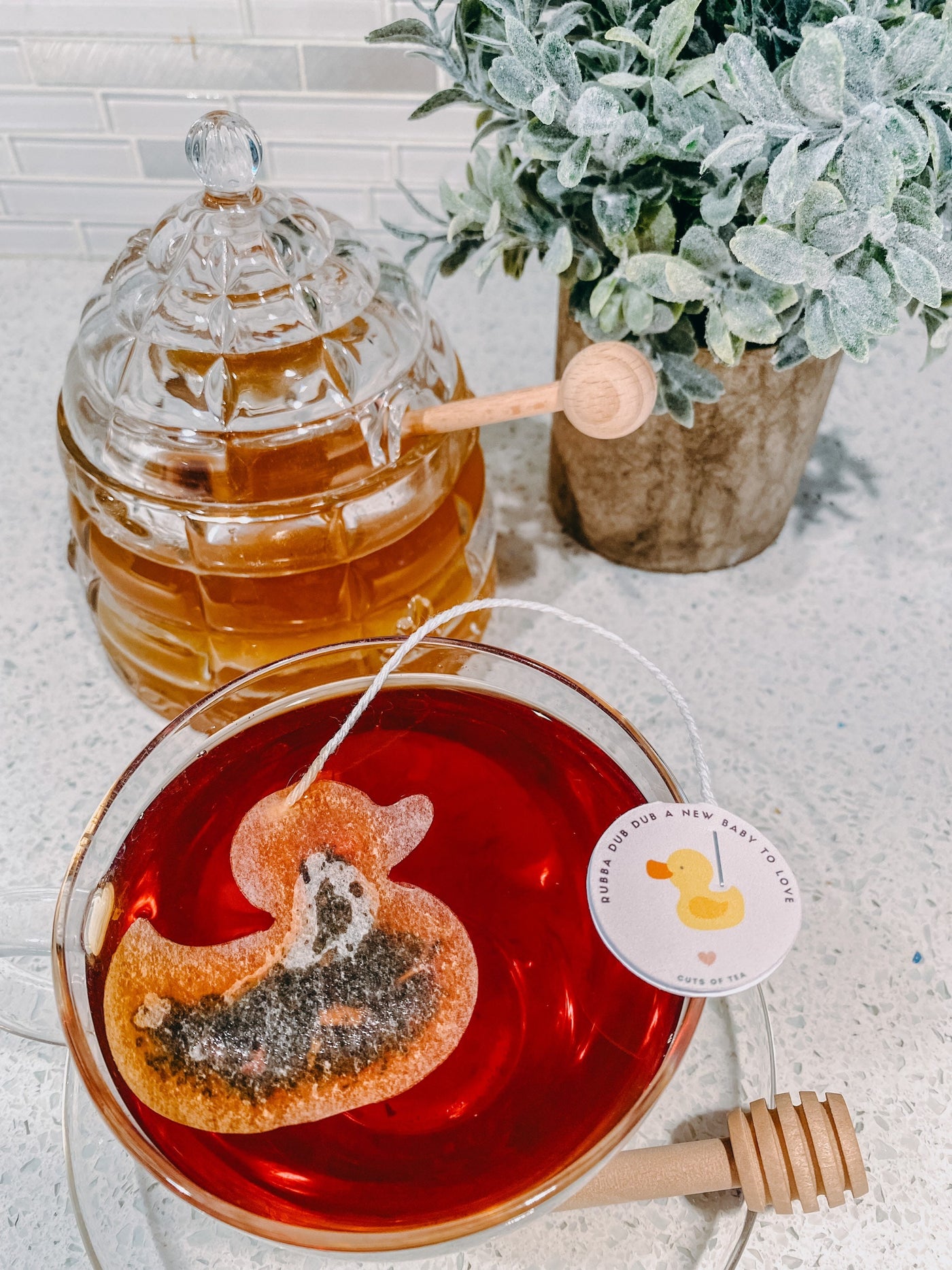 Baby Shower Duck Tea Bag w/HoneyComb Stick