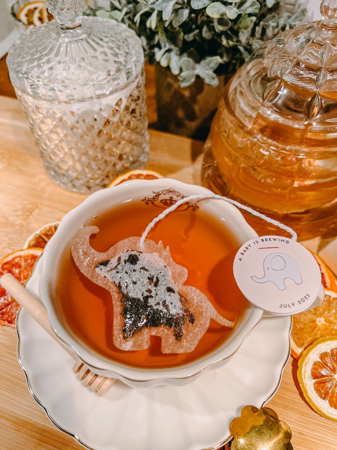 Baby Shower Elephant Tea Bag w/HoneyComb Stick