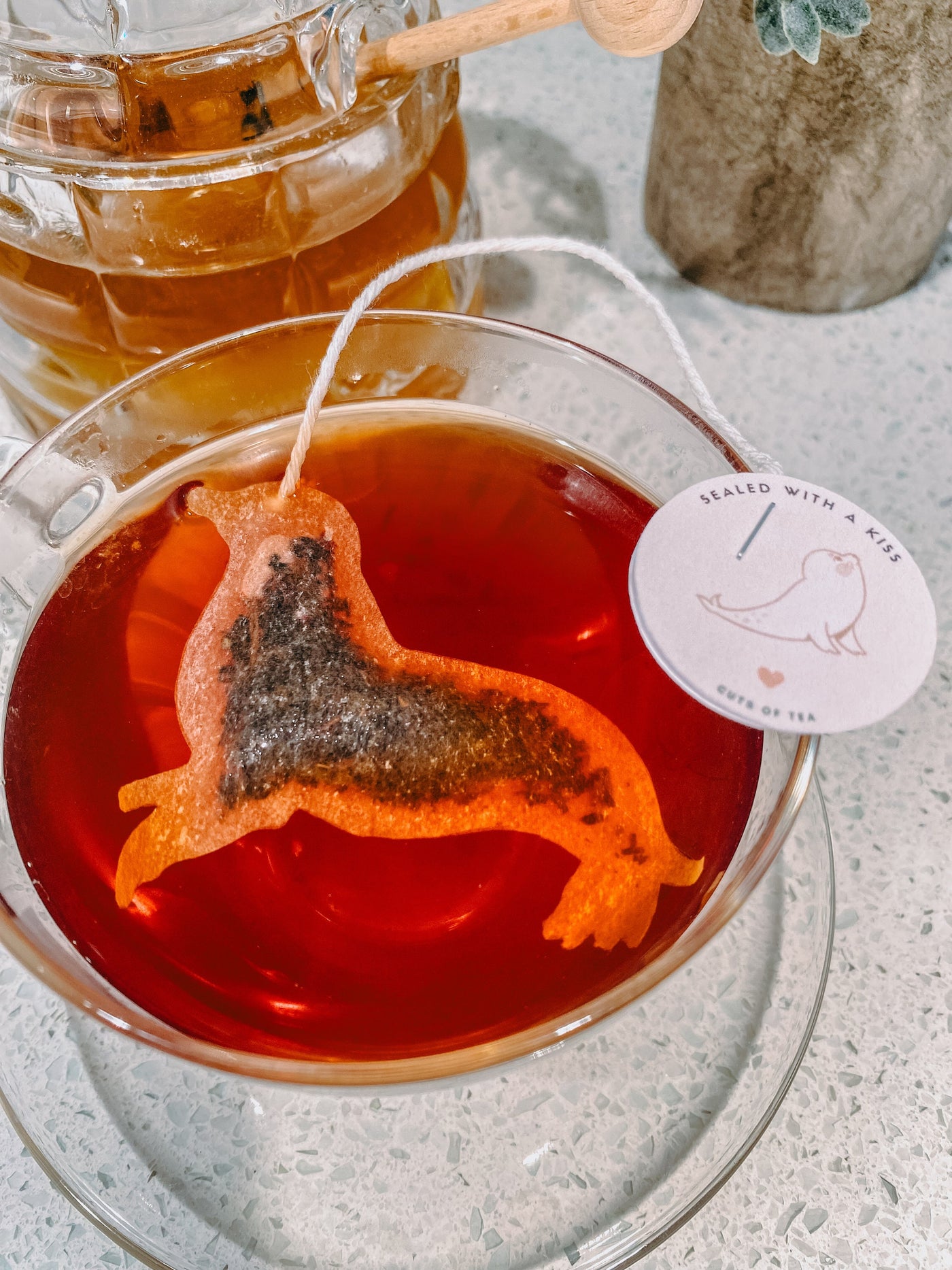 Seal Shaped Tea Bag Sealed with a Kiss